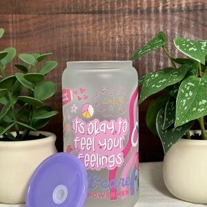 Self Care Purple and Pink Frosted Glass Can